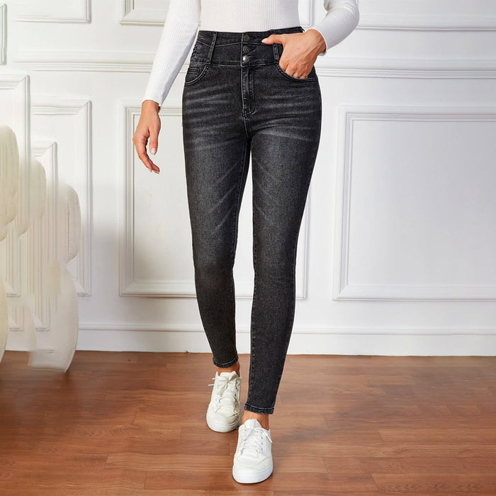 Solid High Waist Button Fly Skinny Jeans