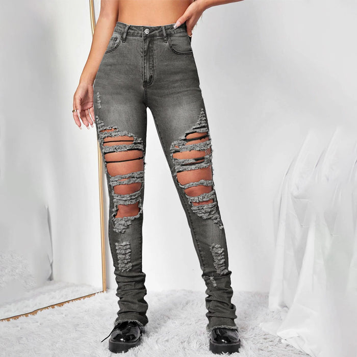 Ripped Raw Hem Jeans