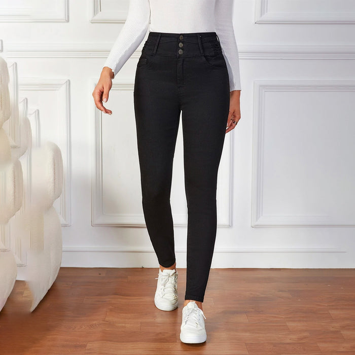 Solid High Waist Button Fly Skinny Jeans