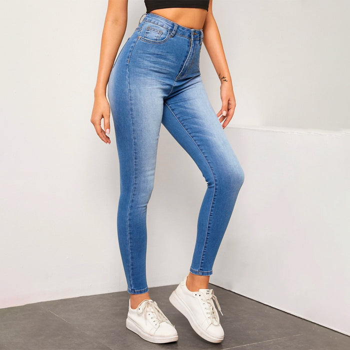 High Waist Stretch Slant Pocket Jeans