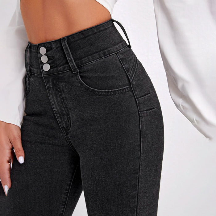 Slant Solid Pocket Flare Leg Jeans