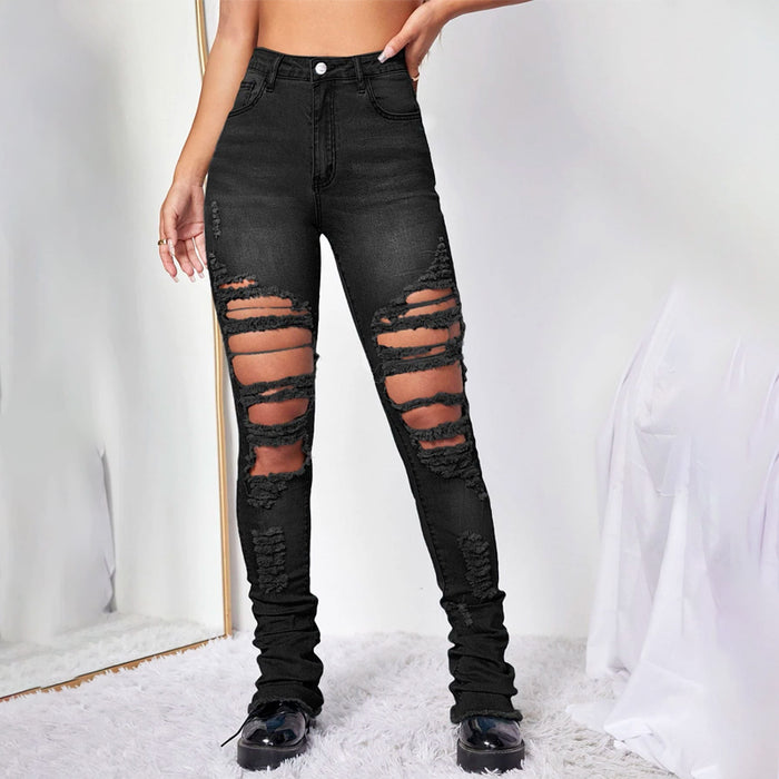 Ripped Raw Hem Jeans