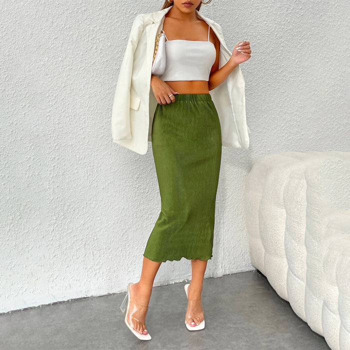 High Waist Ribbed Knit Lettuce Trim Skirt