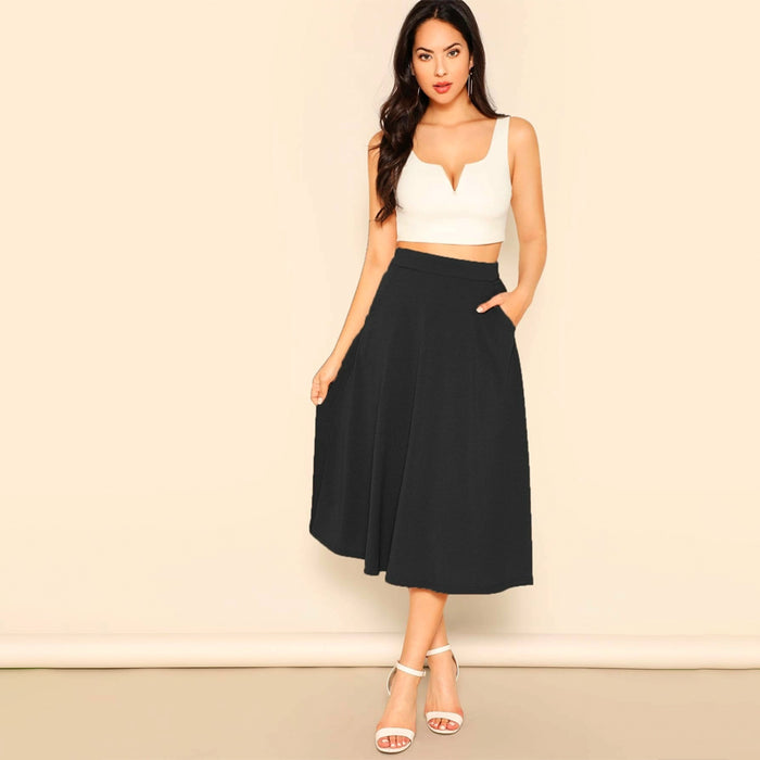 Solid Slant Pocket Swing Skirt