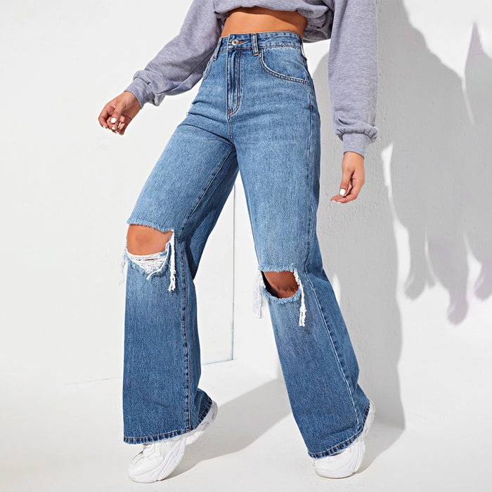 High Waisted Ripped Wide Leg Jeans