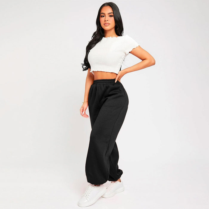 Solid Elastic Waist Easy Wear Joggers