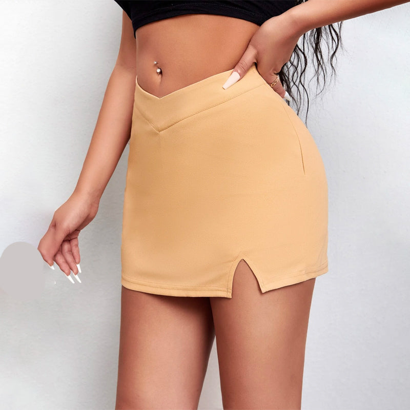 Asymmetrical Shoulder Split Hem Skirt