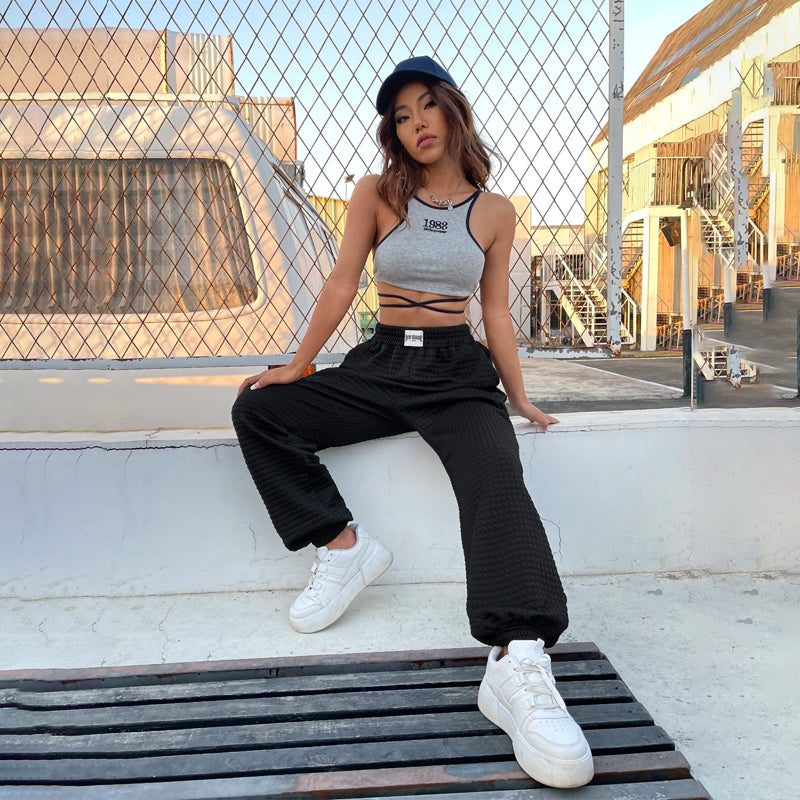 Easy Wear High Waist Letter Patched Detail Sweatpants