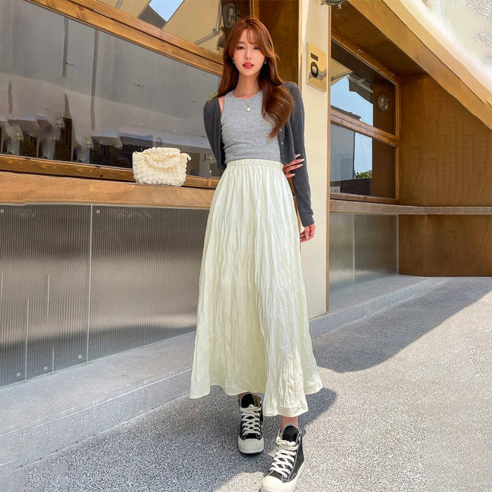 Solid High Waist Wrinkled Skirt