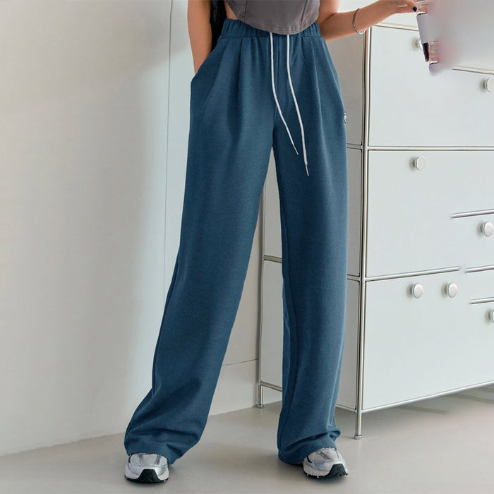 Letter Patch Drawstring Wide Leg Sweatpants