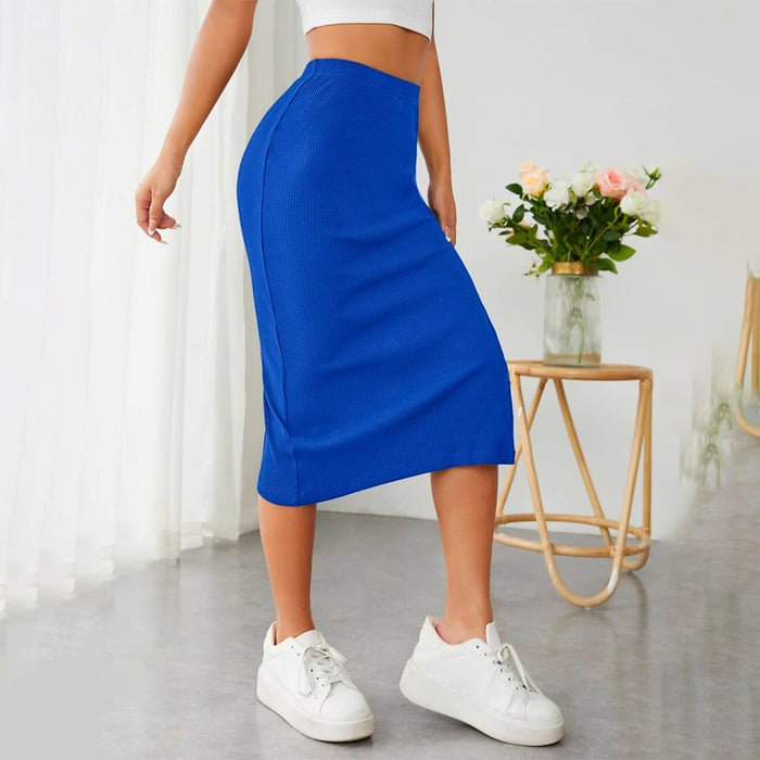 Ribbed Knit Split Thigh Skirt