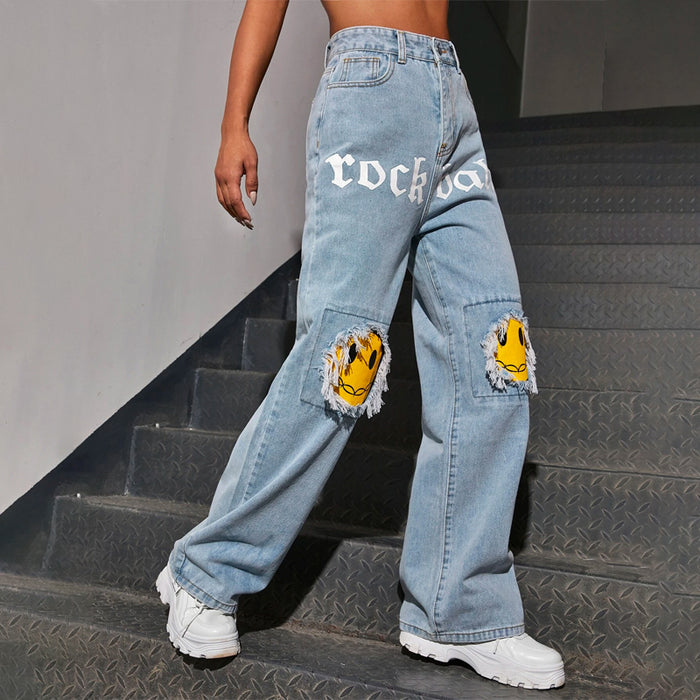 Easy Wear Letter Graphic Jeans