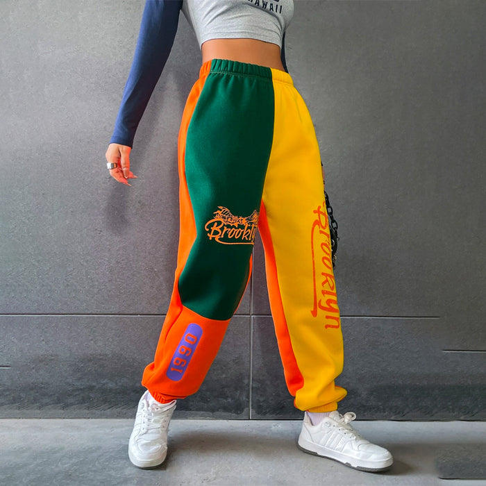 Mountain & Letter Graphic Color Block Sweatpants