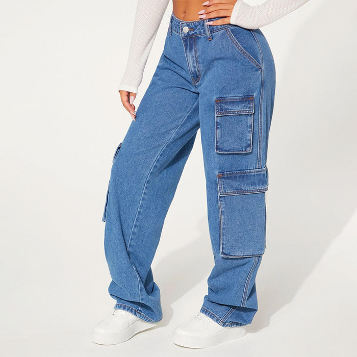 Flap Pocket Loose Side Cargo Jeans