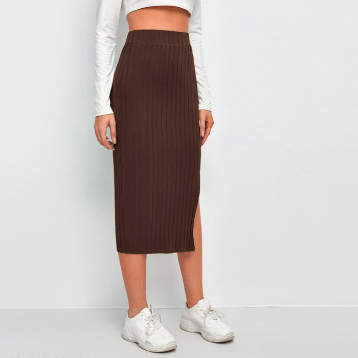 Slit Hem Rib-Knit Pencil Skirt