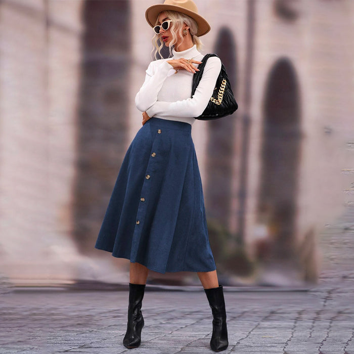 High Waist Single Breasted Flare Skirt