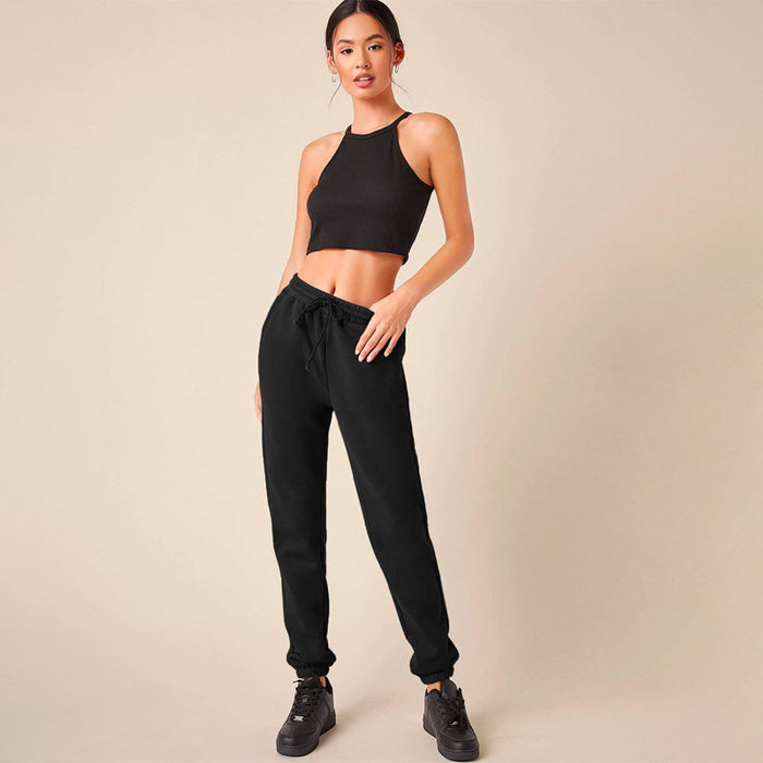 Solid Drawstring Waist Easy Wear Sweatpants