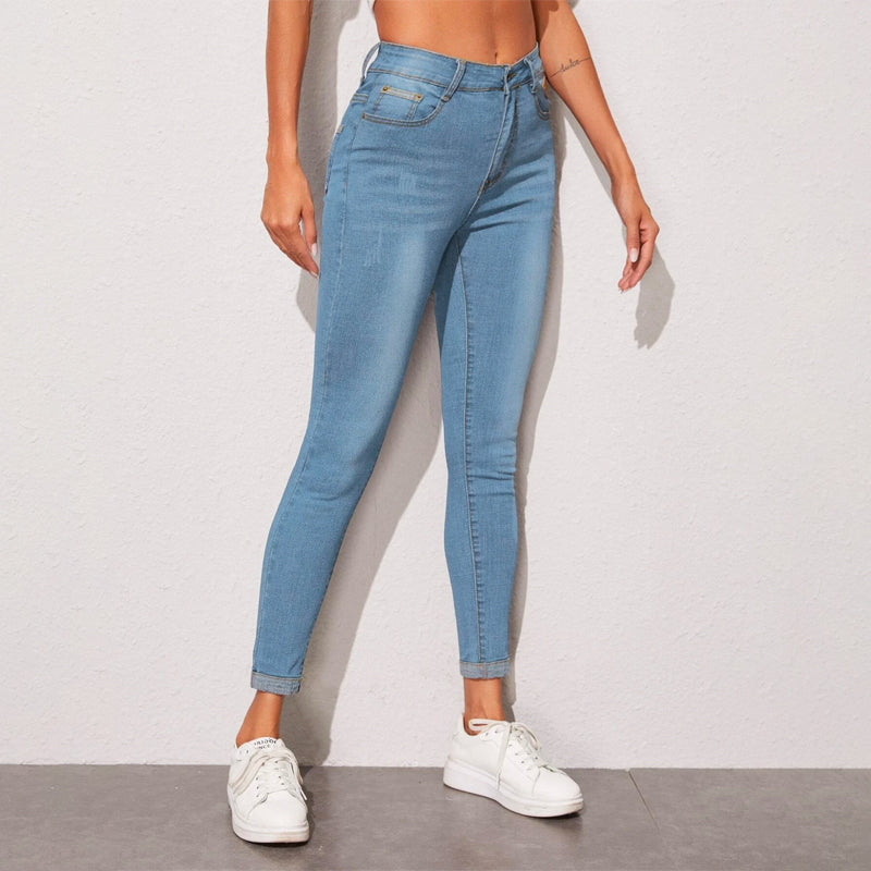 Stonewash Patched Detail Skinny Jeans
