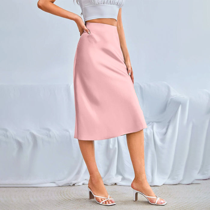 Zipper Side Solid Satin Skirt