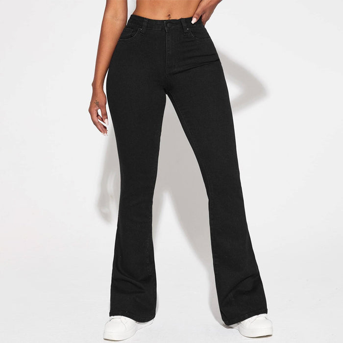 Solid Flare Leg Easy Wear Jeans