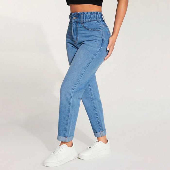 Paperbag Waist Roll Up Hem Mom Fit Jeans