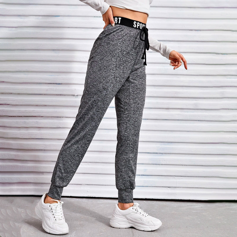 Knotted Letter Tape Waist Marled Joggers
