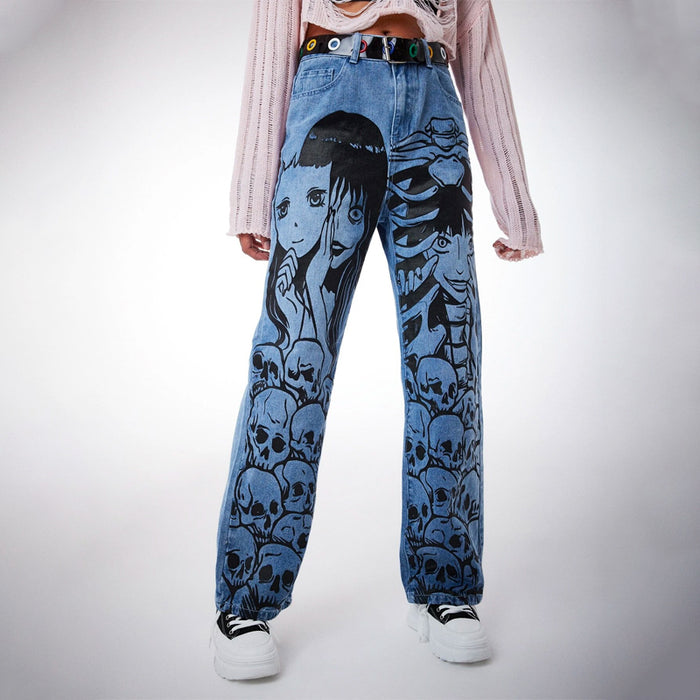 Anime Graphic Straight Leg Jeans