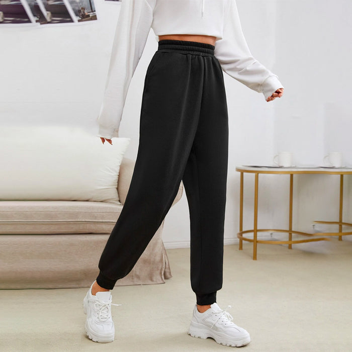 Solid Slant Pocket Elastic Waist Sweatpants