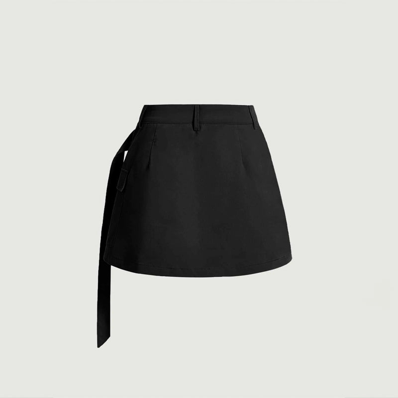 Flap Pocket Buckled Side Pleated Skirt