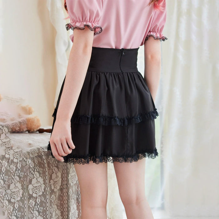 Solid Frill Contrast Lace Skirt