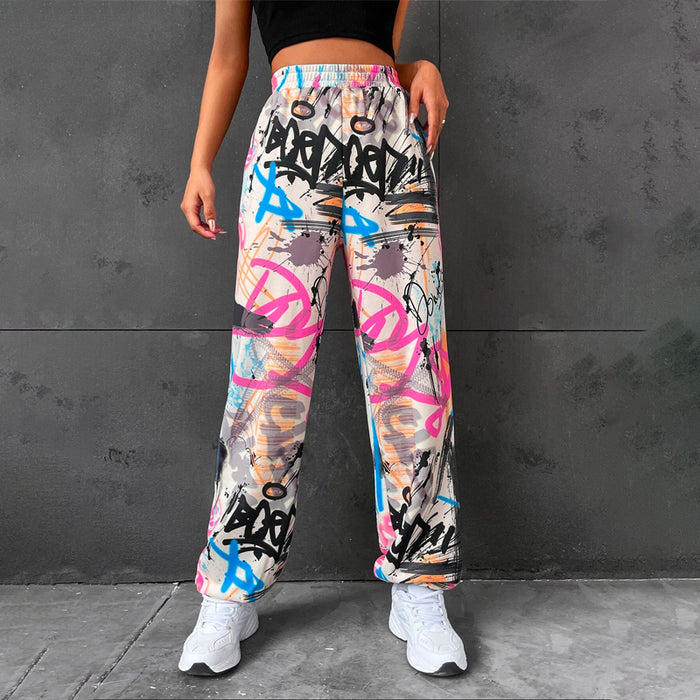 Graffiti Print Elastic Waist Sweatpants