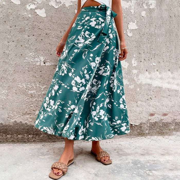 Floral Print Belted Wrap Skirt