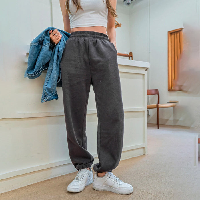 High Waist Solid Plain Sweatpants