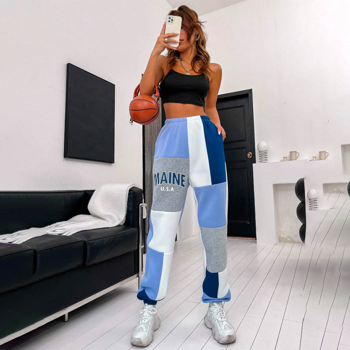 Letter Graphic Color Block High Waist Sweatpants