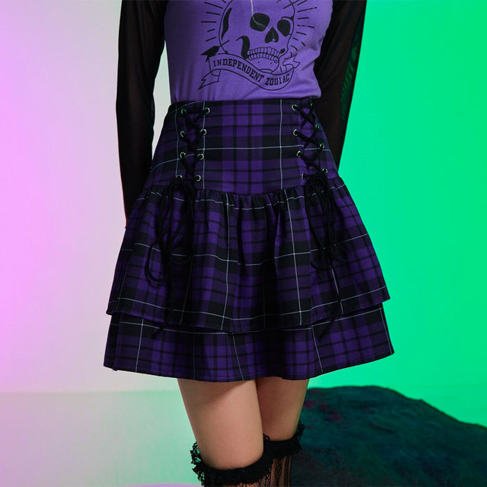 Sagittarius Plaid Lace Up Skirt