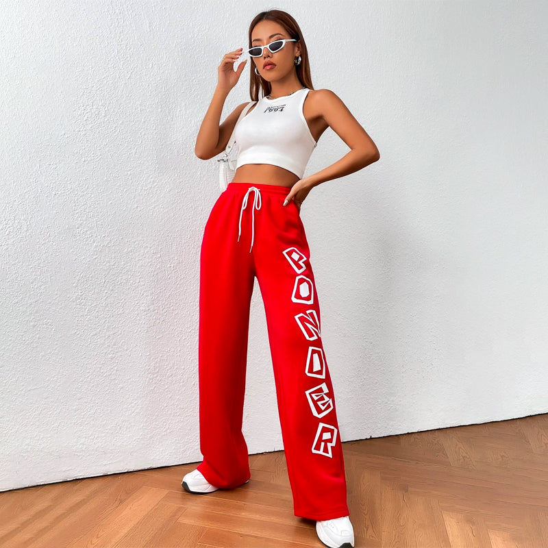 Letter Graphic Drawstring Waist Knitted Sweatpants