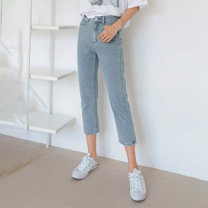 Plain Pattern High Waist Straight Leg Jeans