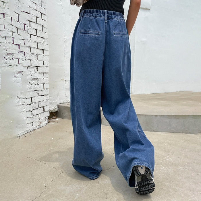 Plicated Detail Wide Leg Jeans