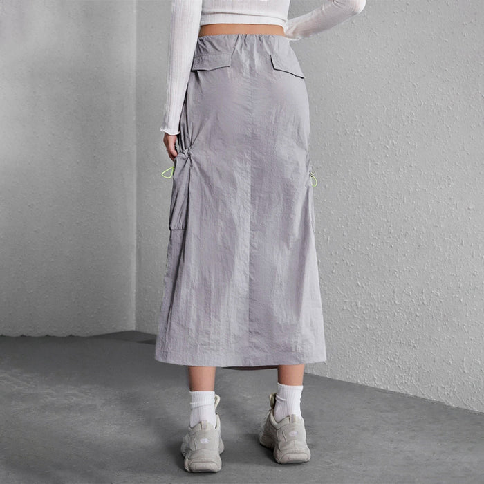 Drawstring Waist Pocket Patched Skirt