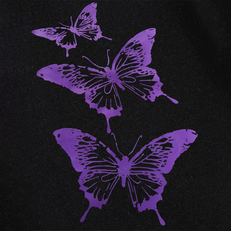 Butterfly Print Drawstring Waist Sweatpants