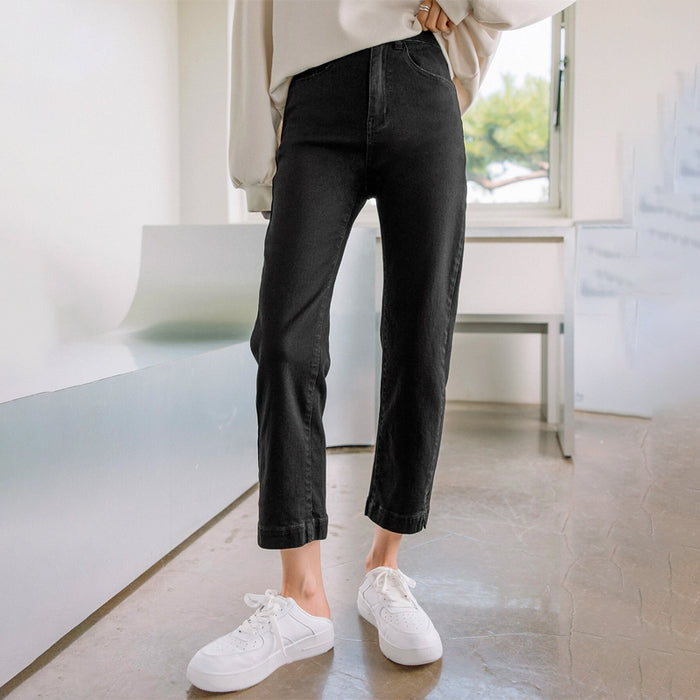 High Waist Button Front Straight Leg Jeans