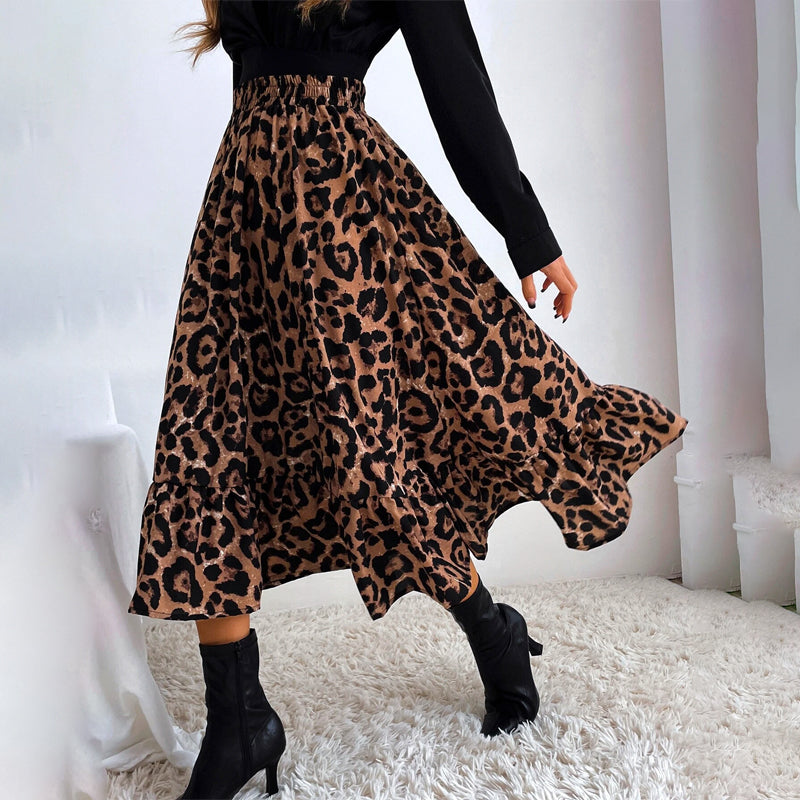 Leopard Print Ruffle Hem Skirt