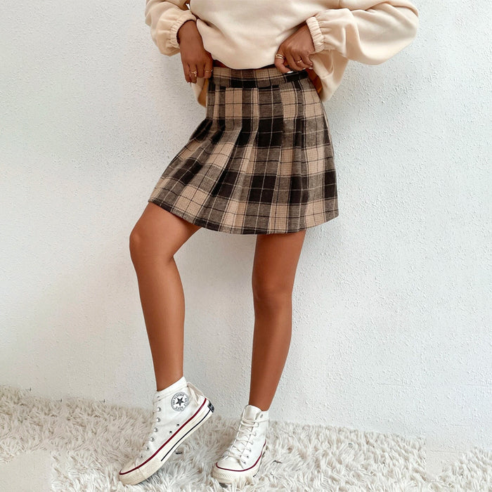 Plaid Print Pleated Skirt