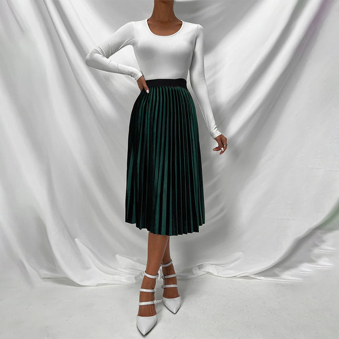 High Waist Velvet Pleated Skirt