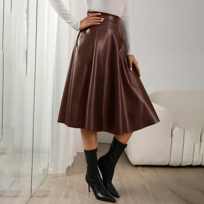 High Waist Slant Pocket PU Skirt