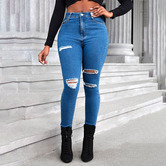 Slant Pocket Ripped Skinny Jeans