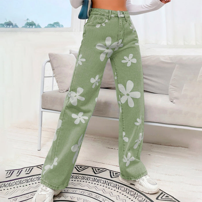 Floral Print Straight Leg Jeans