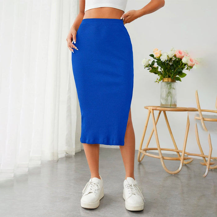 Ribbed Knit Split Thigh Skirt