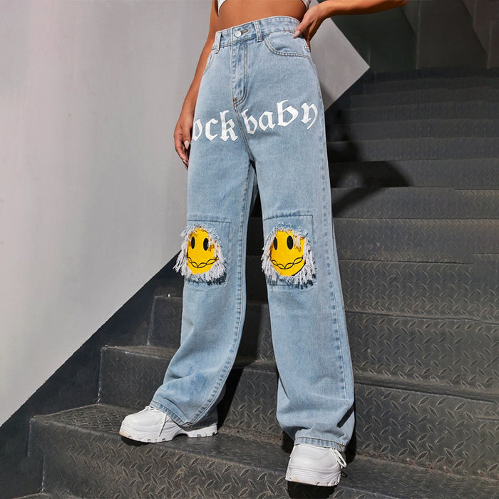 Easy Wear Letter Graphic Jeans