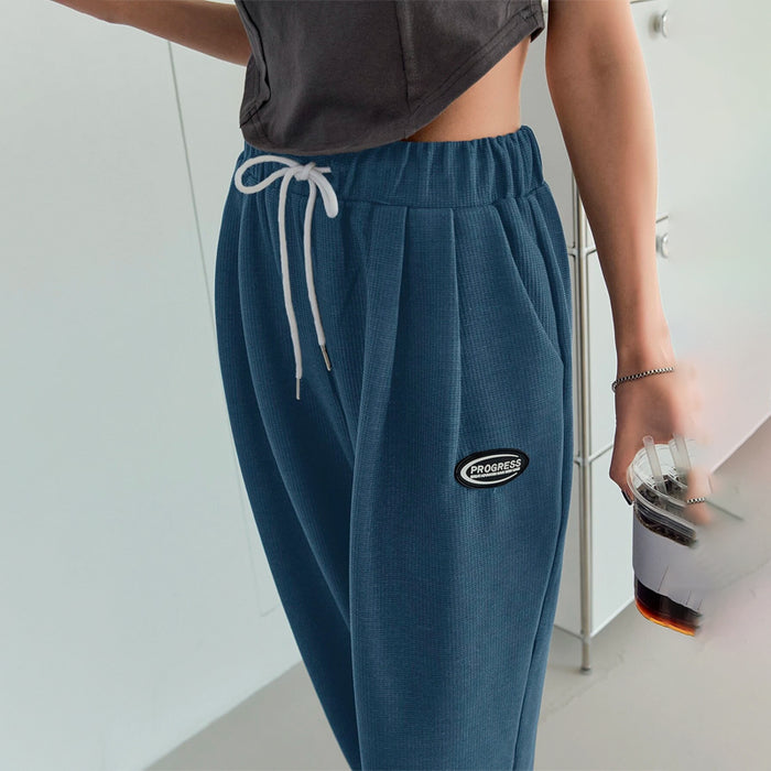 Letter Patch Drawstring Wide Leg Sweatpants